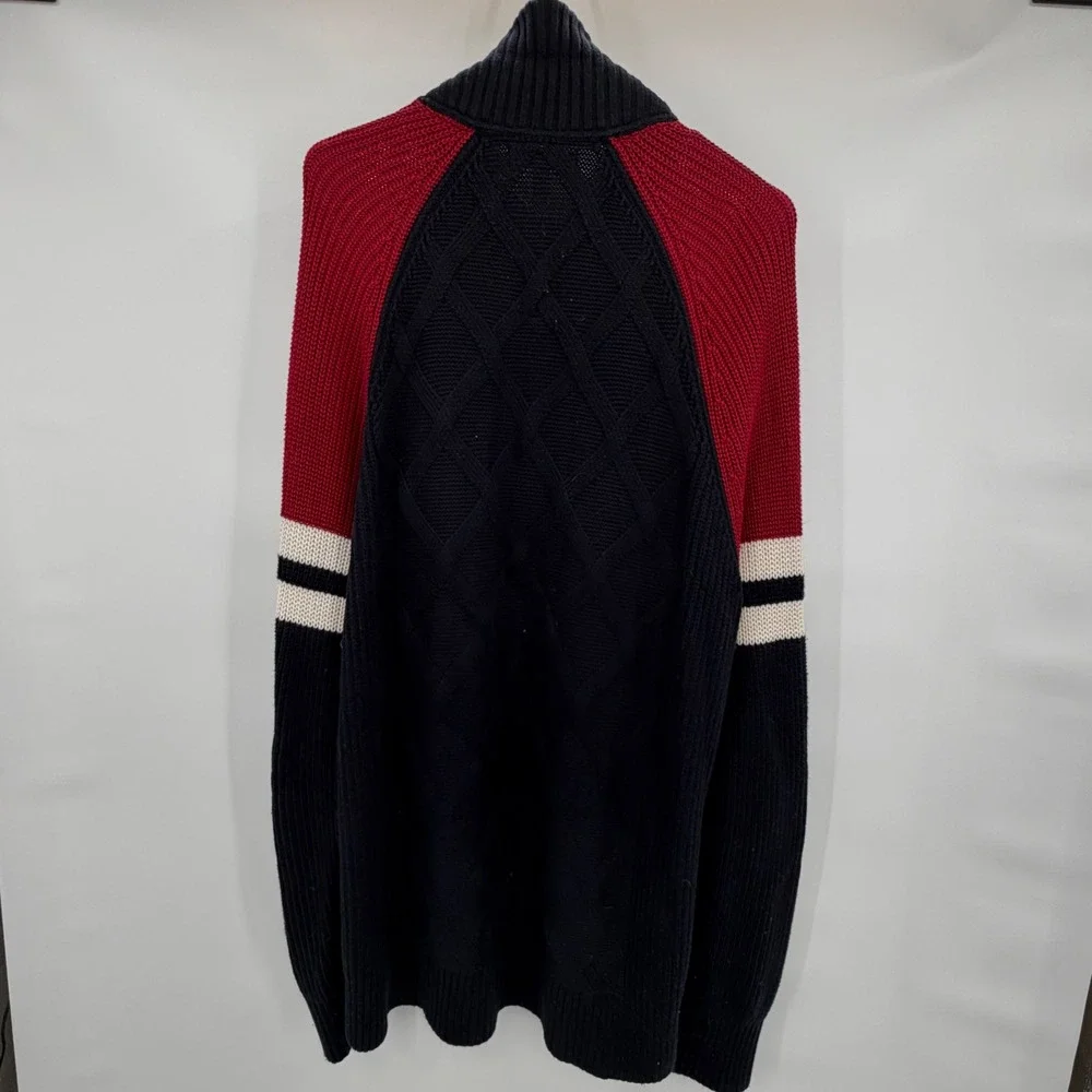 Banana Republic Full Zip Sweater Men XL Tall Navy Blue Red Cable Knit Colorblock
